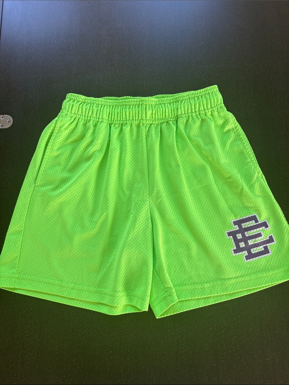 Eric Emanuel Neon Green Mesh Athletic Shorts with Contrast Logo